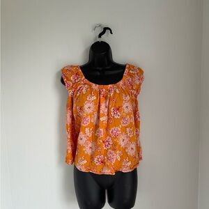 Old Navy Orange and Pink Floral Blouse Size L